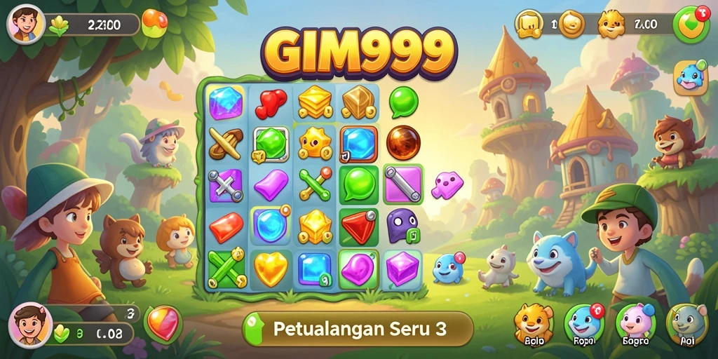 Tampilan gameplay GIM999 yang menyenangkan dalam setiap level Match-3.