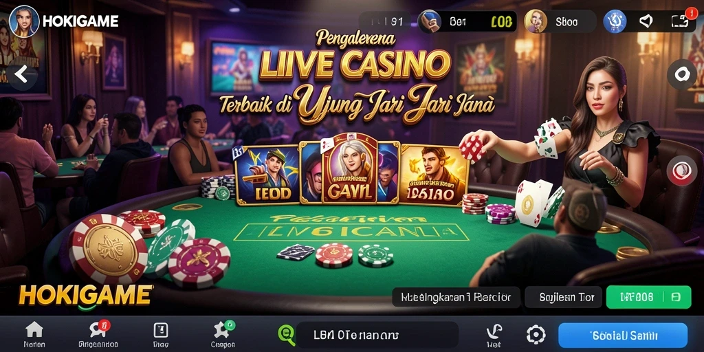 Screenshot utama HOKIGAME menunjukkan dealer langsung dan gameplay yang menarik.