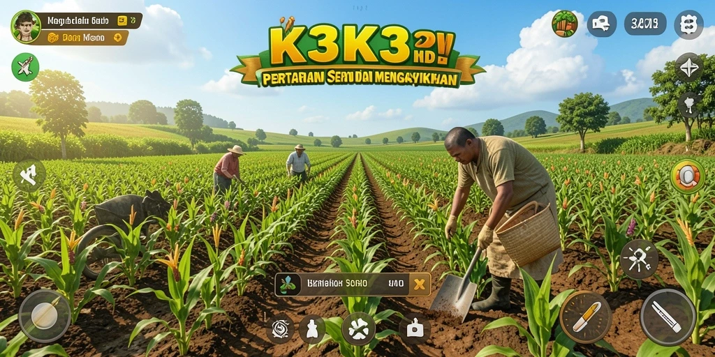 Tampilan gameplay K3K3 yang menarik dan seru saat bertani.