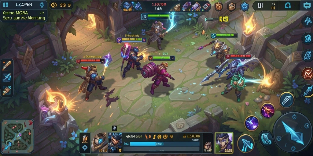 Tangkapan layar gameplay LKOPEN dengan pertarungan seru di arena.
