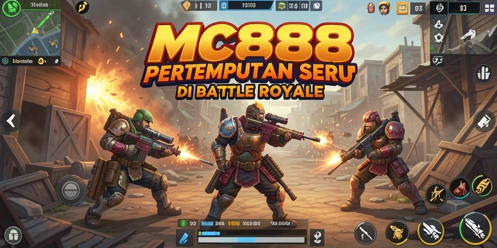 Screenshot gameplay menampilkan pertempuran seru di arena Battle Royale.