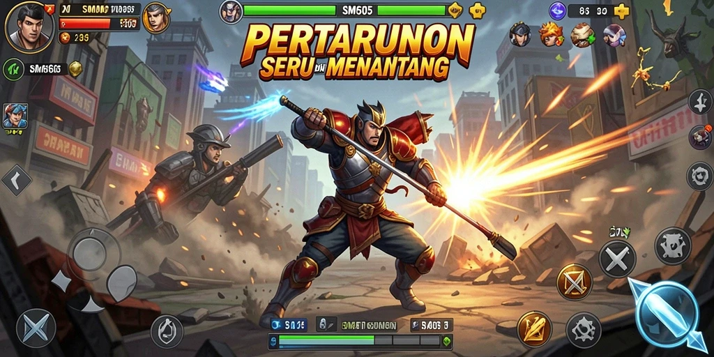 Tampilan gameplay SM605 yang menegangkan dalam pertarungan Fighting.