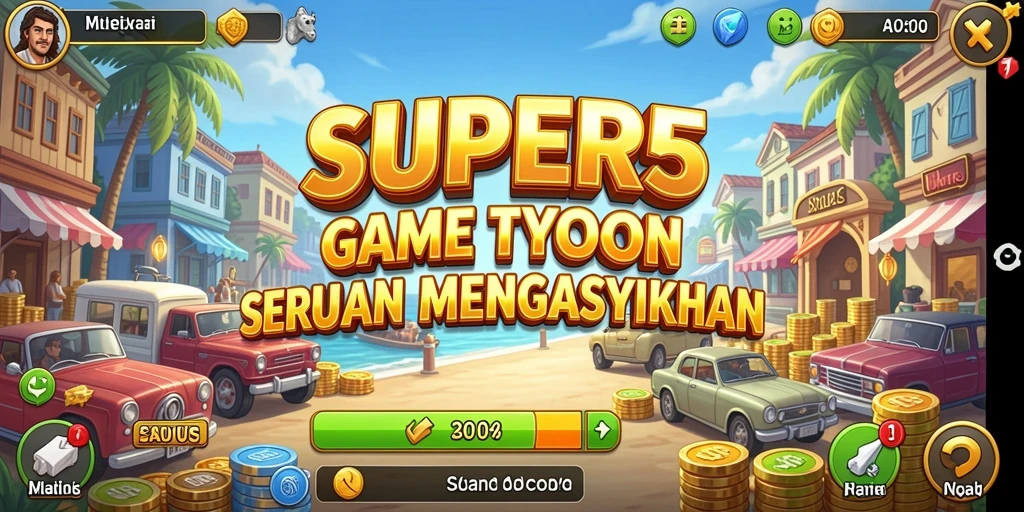 Screenshot gameplay SUPER5 dengan elemen Tycoon yang menarik.